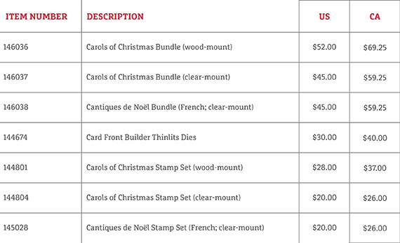 Stampin' Up! Carols of Christmas pricing